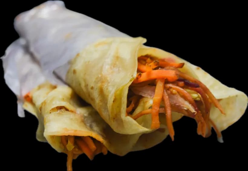 Two kathi rolls, one cut open