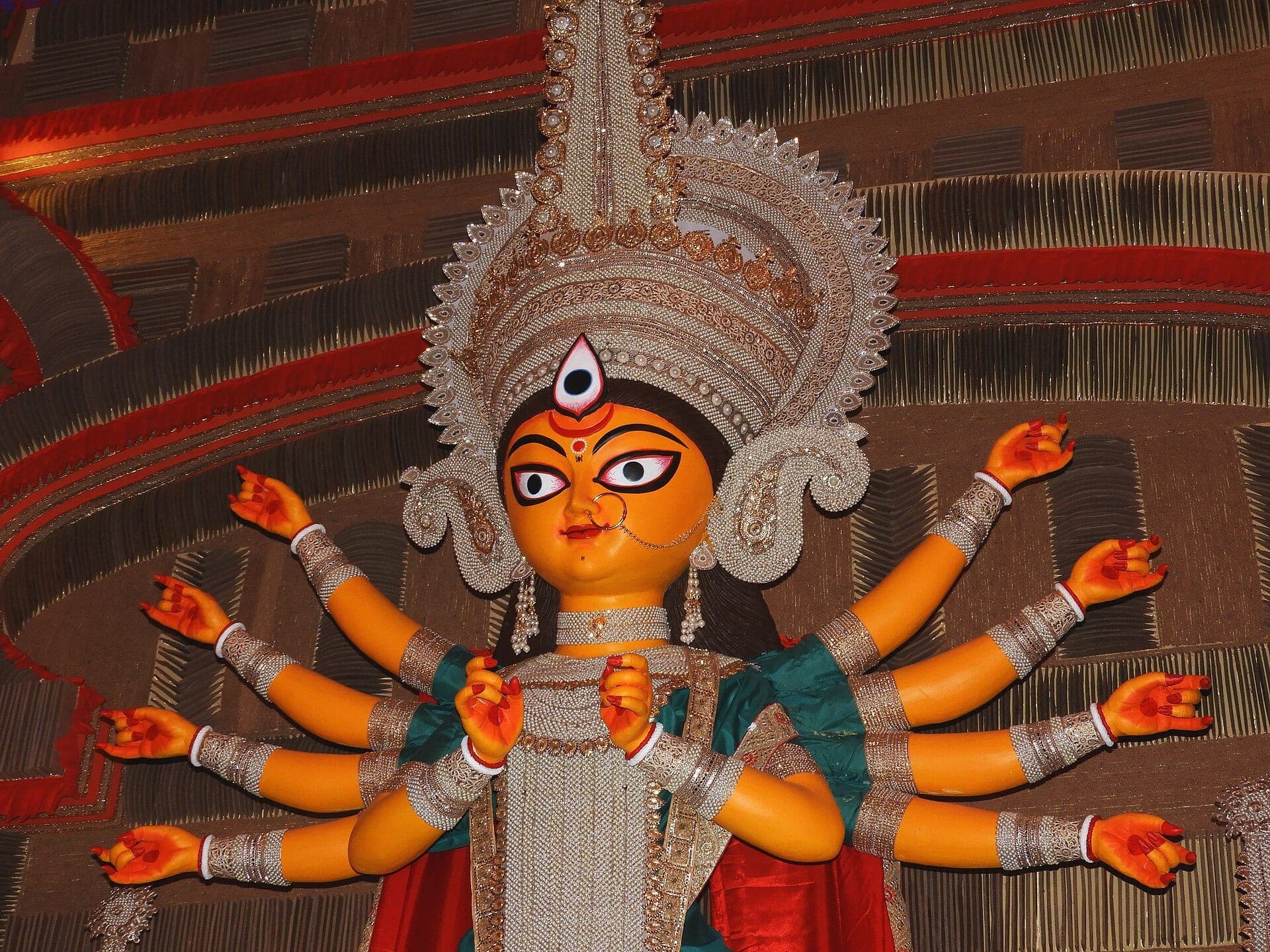 A ten-armed Durga idol in a Kolkata pandal