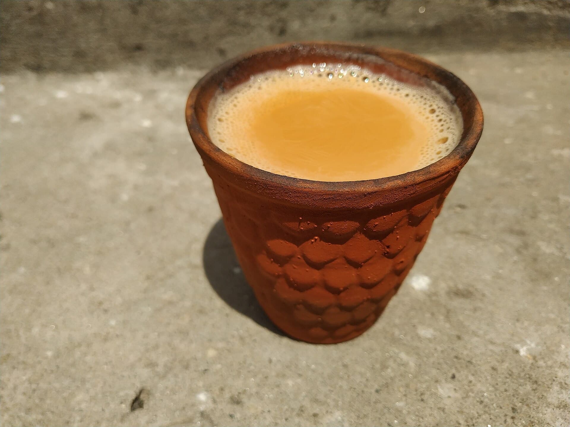Milky tea in an unglazed clay bhaar